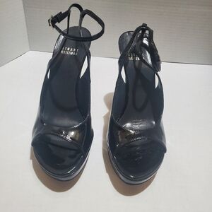 Stuart Weitzman Patent Leather Slingback Sandals Black PlatformWrap-Around Strap